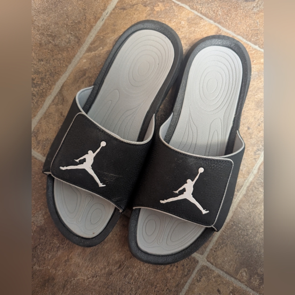Nike Gray and Black Slide Sandals